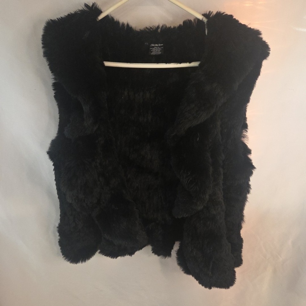 Saks Fifth Avenue Vest Womens‎ Medium Large Black Real Rabbit Fur